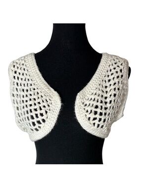 Handmade Crochet Cream Crop Bolero Shrug Tiny Vest Festival Knit Small/Medium